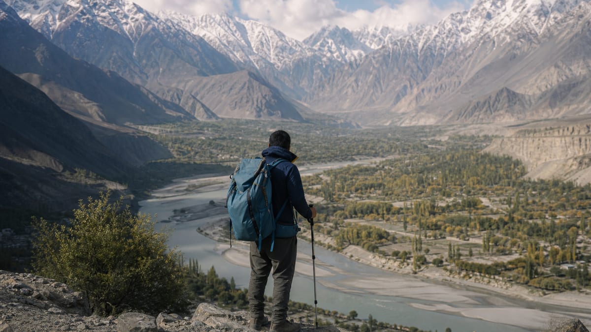 Illustrative tour travel scene representing GB Rovers in Gilgit-Baltistan