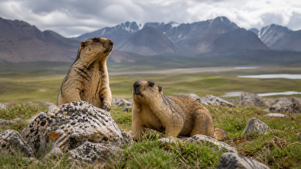 Illustrative editorial tourism scene representing Himalayan marmots of Deosai in Gilgit-Baltistan