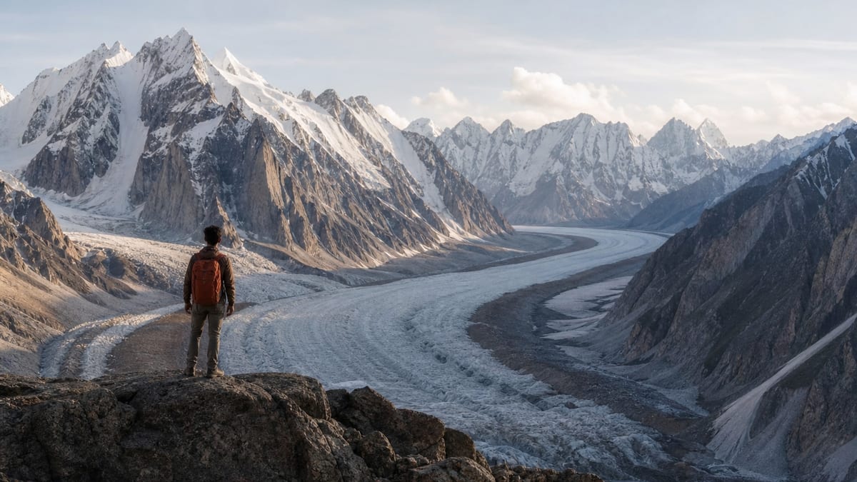 Illustrative tour travel scene representing Karakurum Magic Mountain in Gilgit-Baltistan