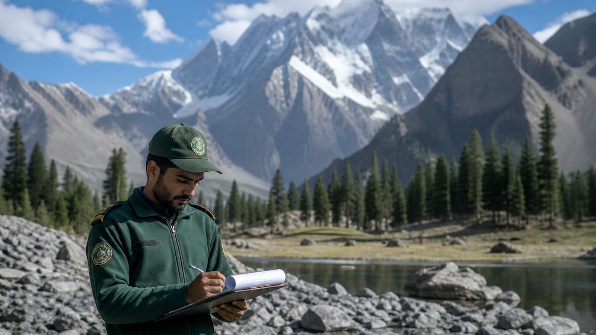 Illustrative editorial tourism scene representing National park visit regulations in Gilgit-Baltistan